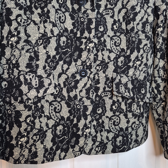 Le Suit Black and Cream Floral Lace-Effect Women's Jacket Size 8 - Picture 5 of 9